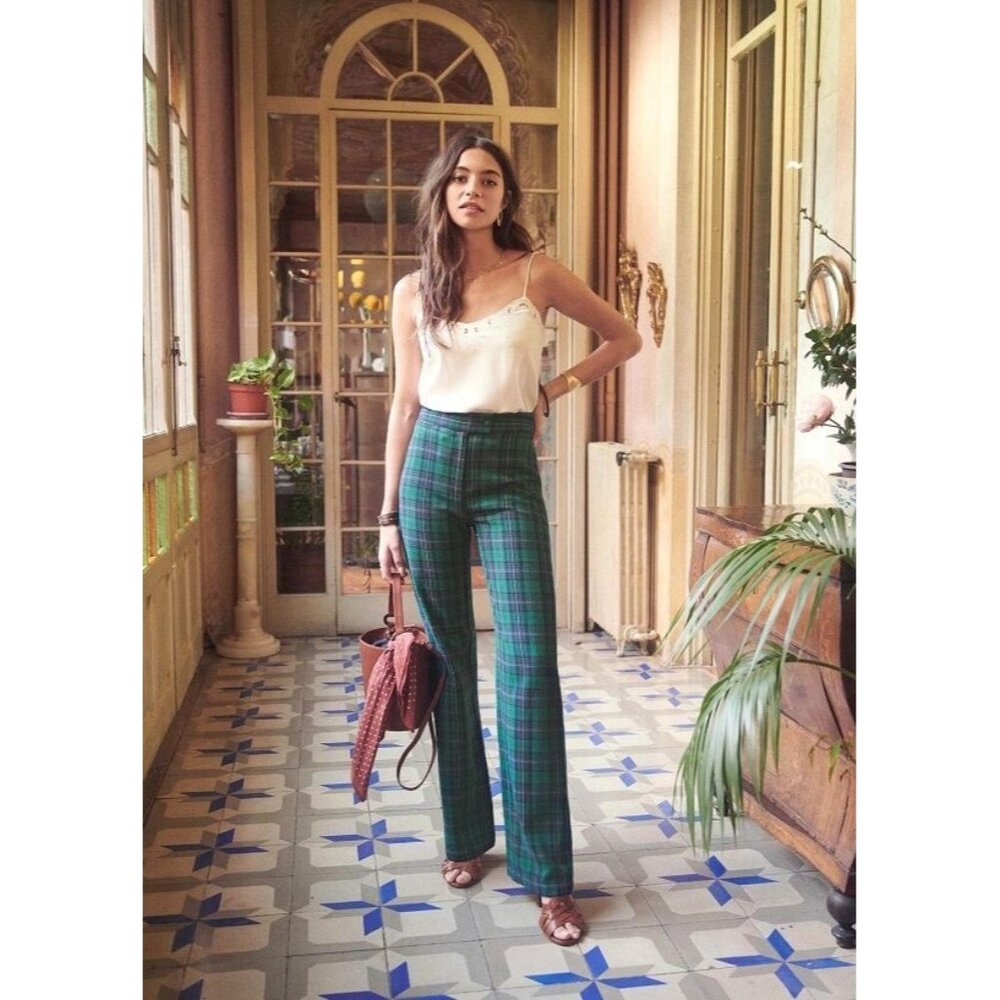 Sezane Green Plaid Edmond Trouser